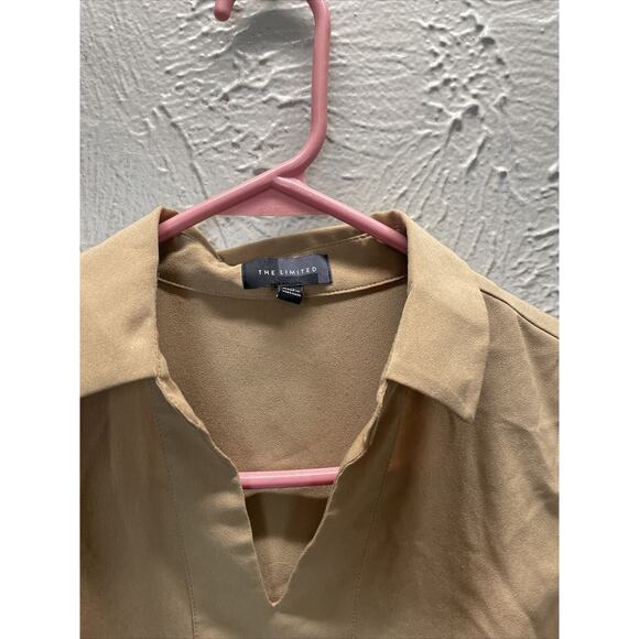 The Limited Womens Beige Sleeveless Tunic V Neck Collared Blouse Side Slits‎ XS - Picture 2 of 5